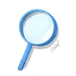 Blue magnifying glass to represent common punctuation mistakes in business writing