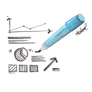 Blue pen and charts and graphs to illustrate how to make scientific figures for publication