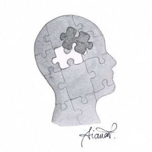 Head made of puzzle pieces