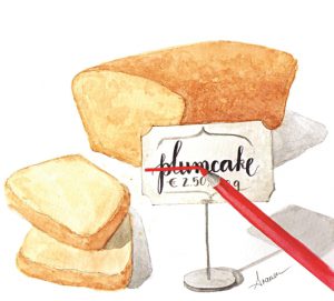 Watercolour of Italian plumcake to represent English words with surprising meanings