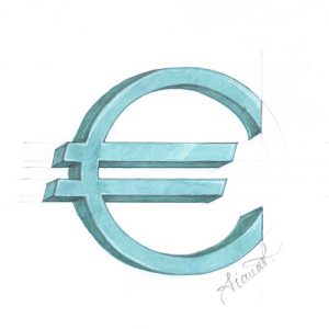 Drawing of euro symbol in blue to represent plural of euro