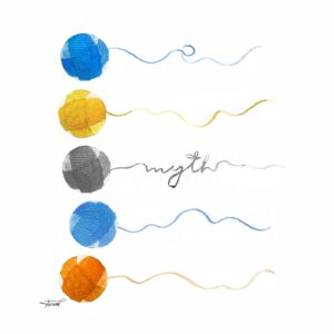 Five partially unraveled colored yarn balls to represent unraveling content writing myths